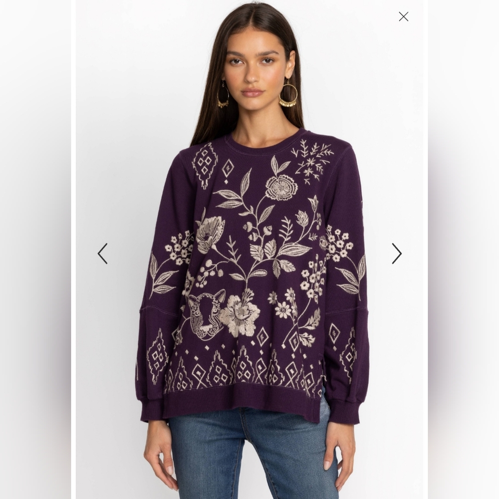 Johnny Was Embroidered Sweatshirt sz M NWT